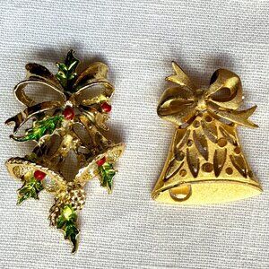 Gerry's and Non Branded Christmas Gold Metal Bells Pins